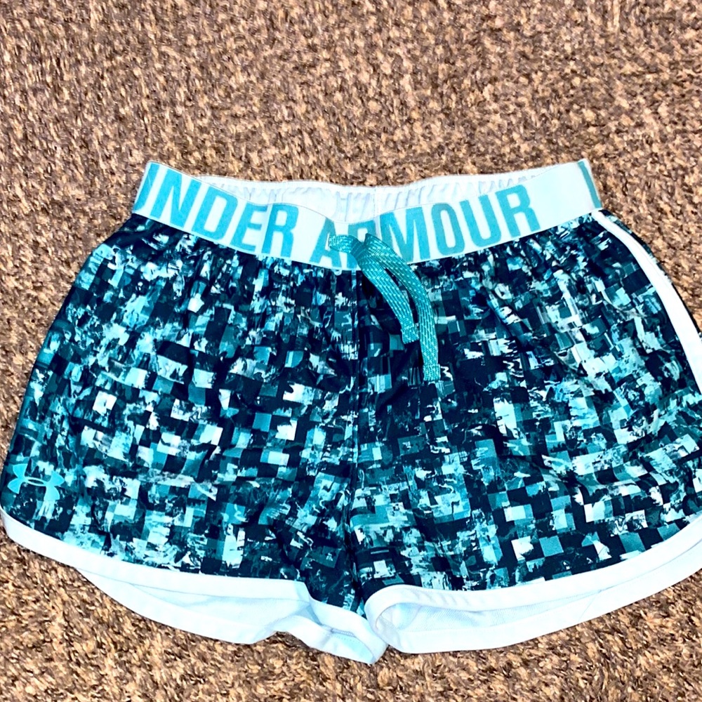 Teal Under Armour Athletic Running Shorts- Size YXL (Barley Worn)